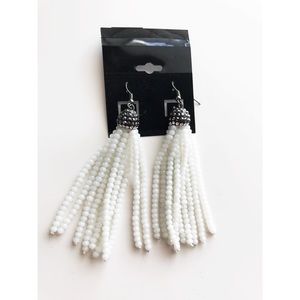White beaded tassel pendant earrings
